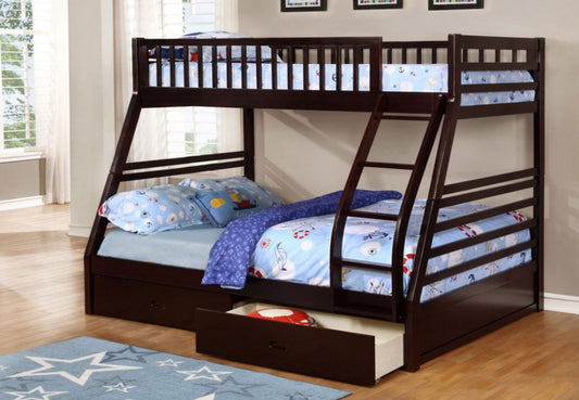 Wood Twin-Over-Full Storage Bunk Bed in Espresso B-117