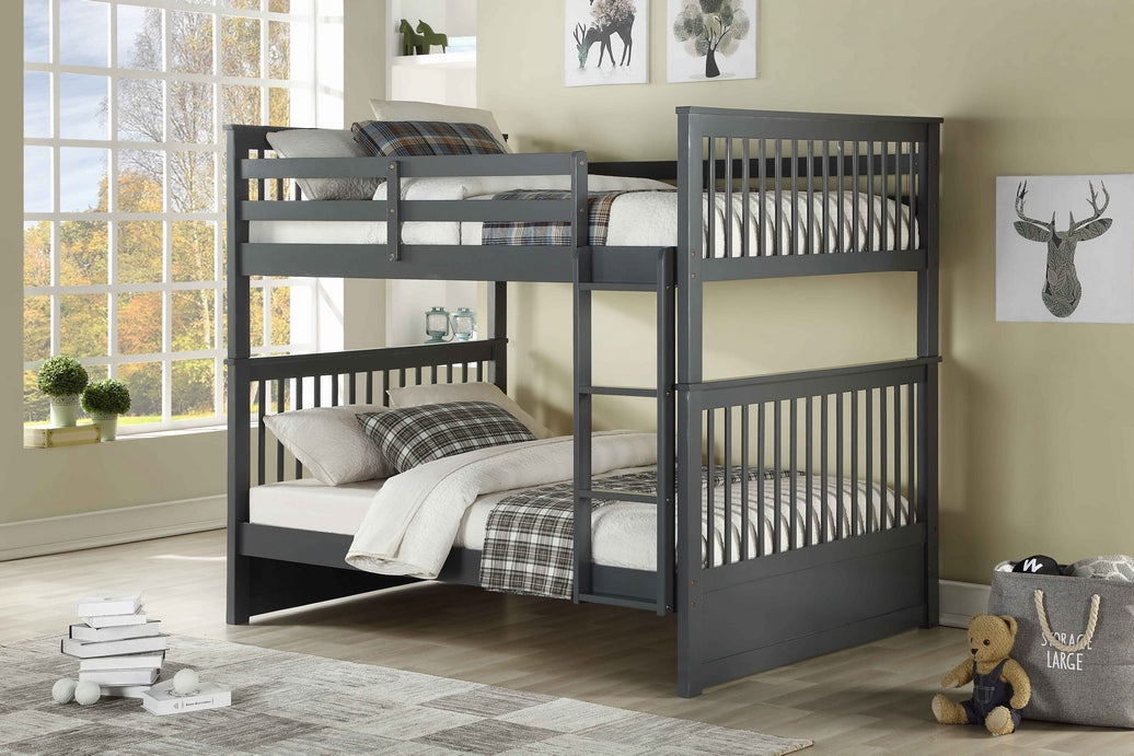 B-123-W Full/Full White wooden Bunk Bed Convert Into Two bed