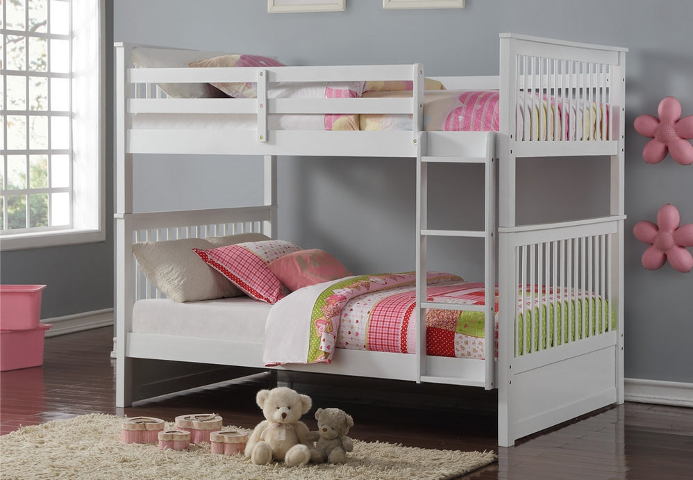 B-123-W Full/Full White wooden Bunk Bed Convert Into Two bed
