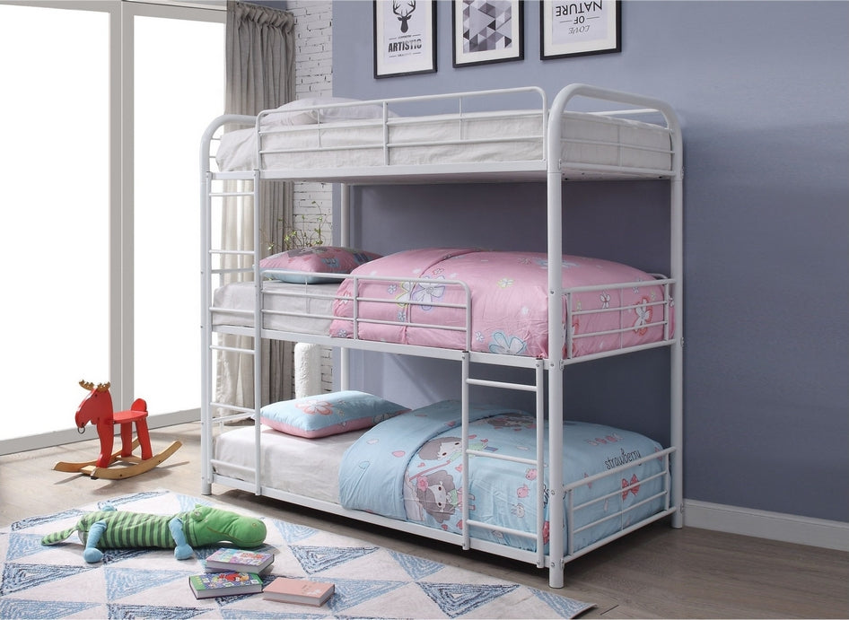 B-505 White Metal Triple Bunk Bed (Twin/Twin/Twin)