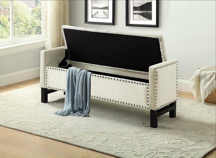 IF 6400/01/02/05 Storage Bench in Grey, black, Creme velvet and Beige Fabric