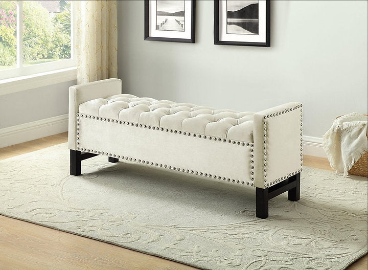 IF 6400/01/02/05 Storage Bench in Grey, black, Creme velvet and Beige Fabric