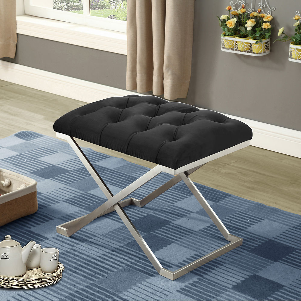 IF 6290/91/92 Ottoman in Grey, Black and Blue Velvet
