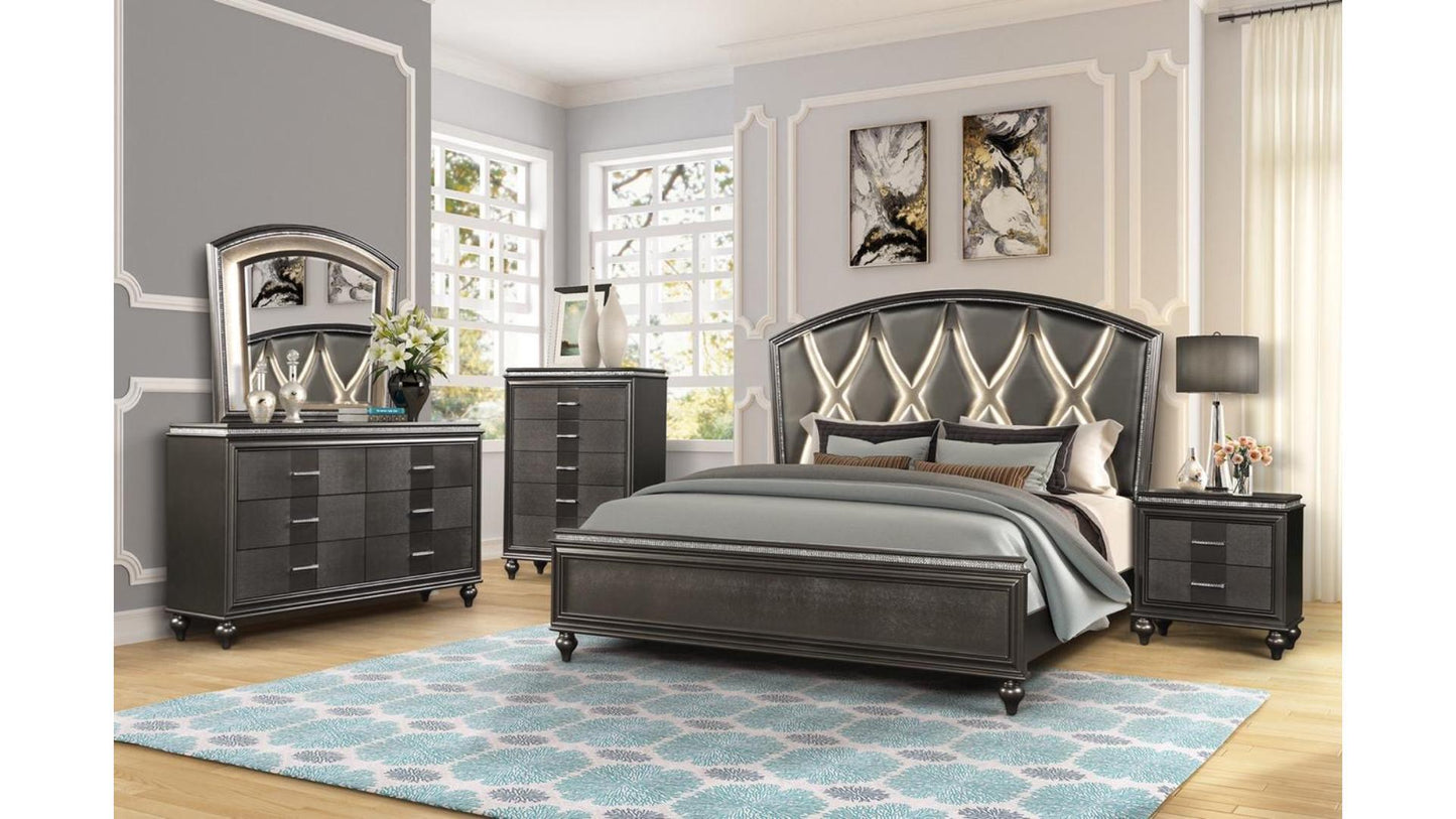 GINGER - KING AND QUEEN BEDROOM COMPLETE SET - WHITE AND GUN METAL