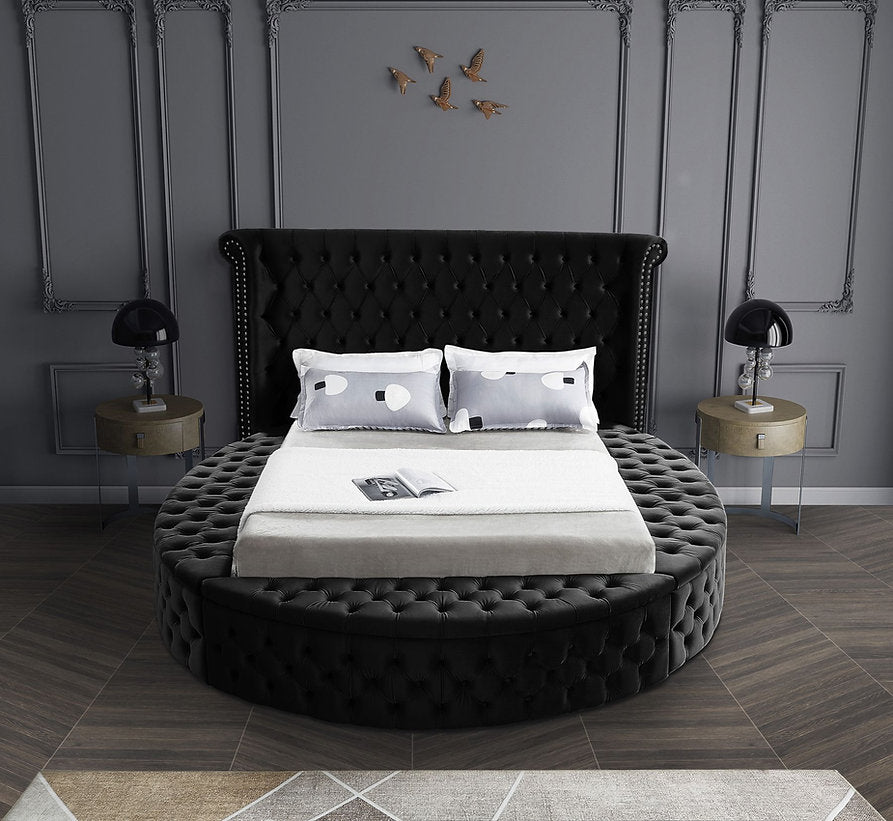 IF-5773 Queen Black Velvet Fabric Bed