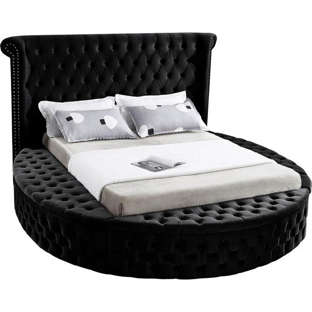IF-5773 Queen Black Velvet Fabric Bed
