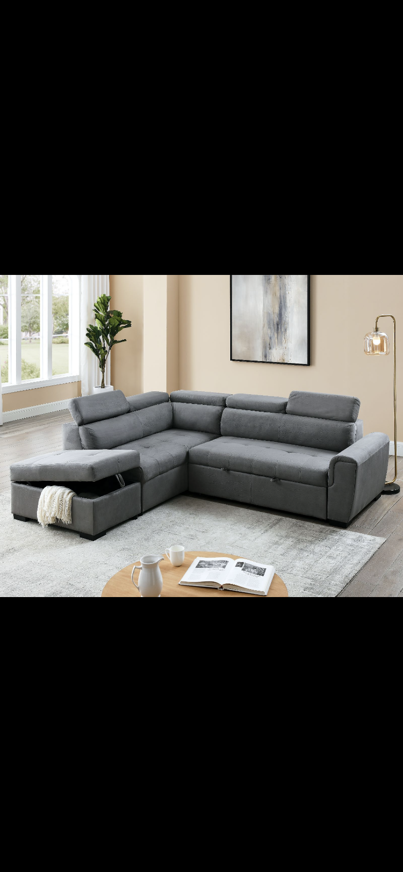 Sectional Sofa bed With Adjustable Head Rest and Ottoman