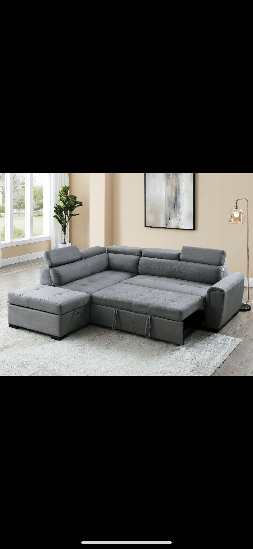 Sectional Sofa bed With Adjustable Head Rest and Ottoman