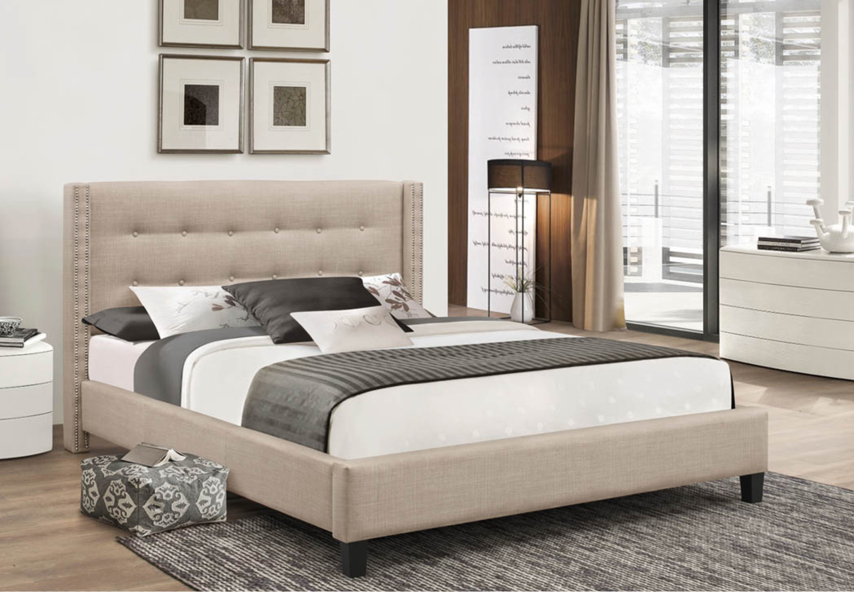 Queen Beige Linen Bed