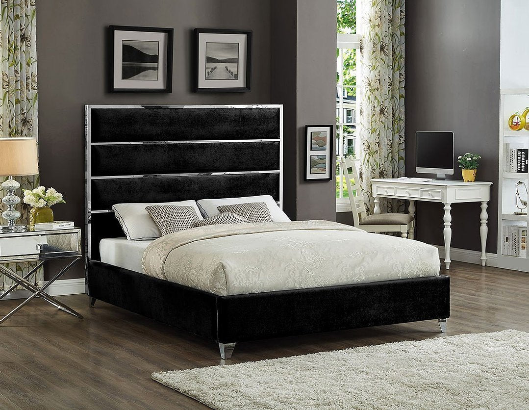 Queen Black Velvet Bed