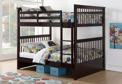 B-123-W Full/Full White wooden Bunk Bed Convert Into Two bed
