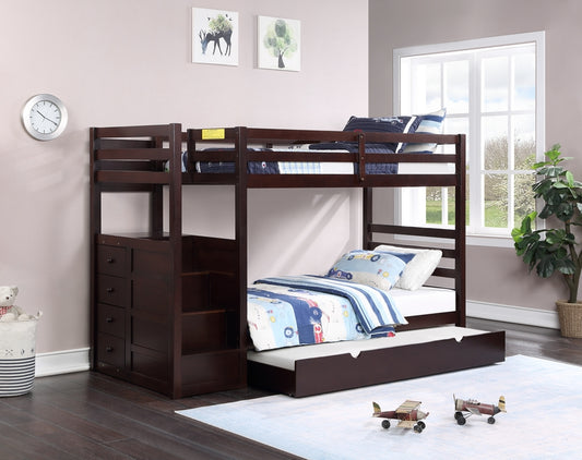 B-1890 Espresso Bunk Bed w/ Drawers & Stairs (Twin/Twin)