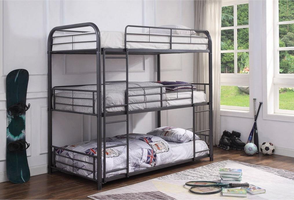 B-504 Grey Metal Triple Bunk Bed (Twin/Twin/Twin)