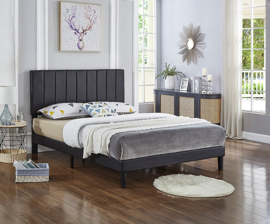 IF-5360 Black PU Bed with Vertical Tufting