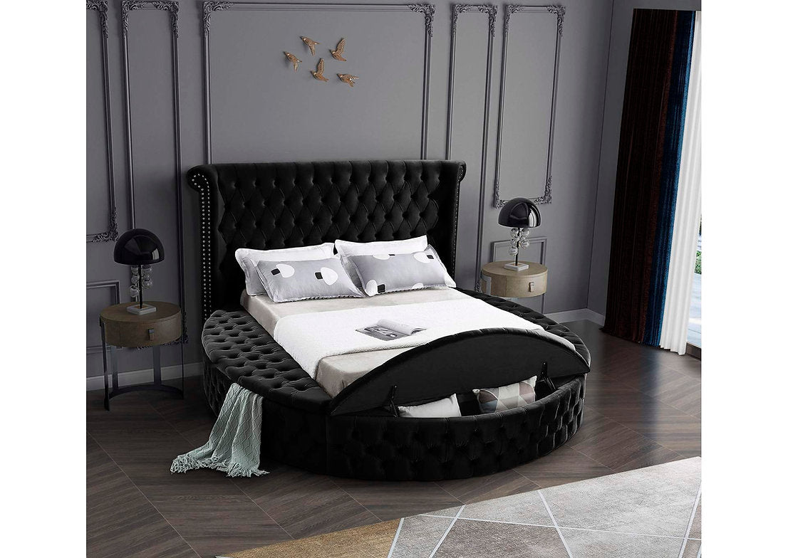 IF-5773  Queen Black Velvet Fabric Bed