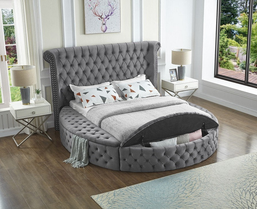 IF-5773  Queen Black Velvet Fabric Bed