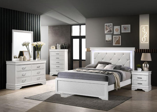 Queen  white Led Bed