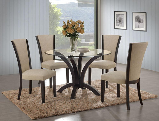5 Pcs Round Glass Dinette Set with Upholstered Chairs