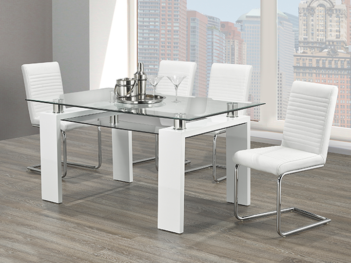 5Pc or 7Pc Dining Set - Glass, Chrome and Wood T-1480 | C-1040W